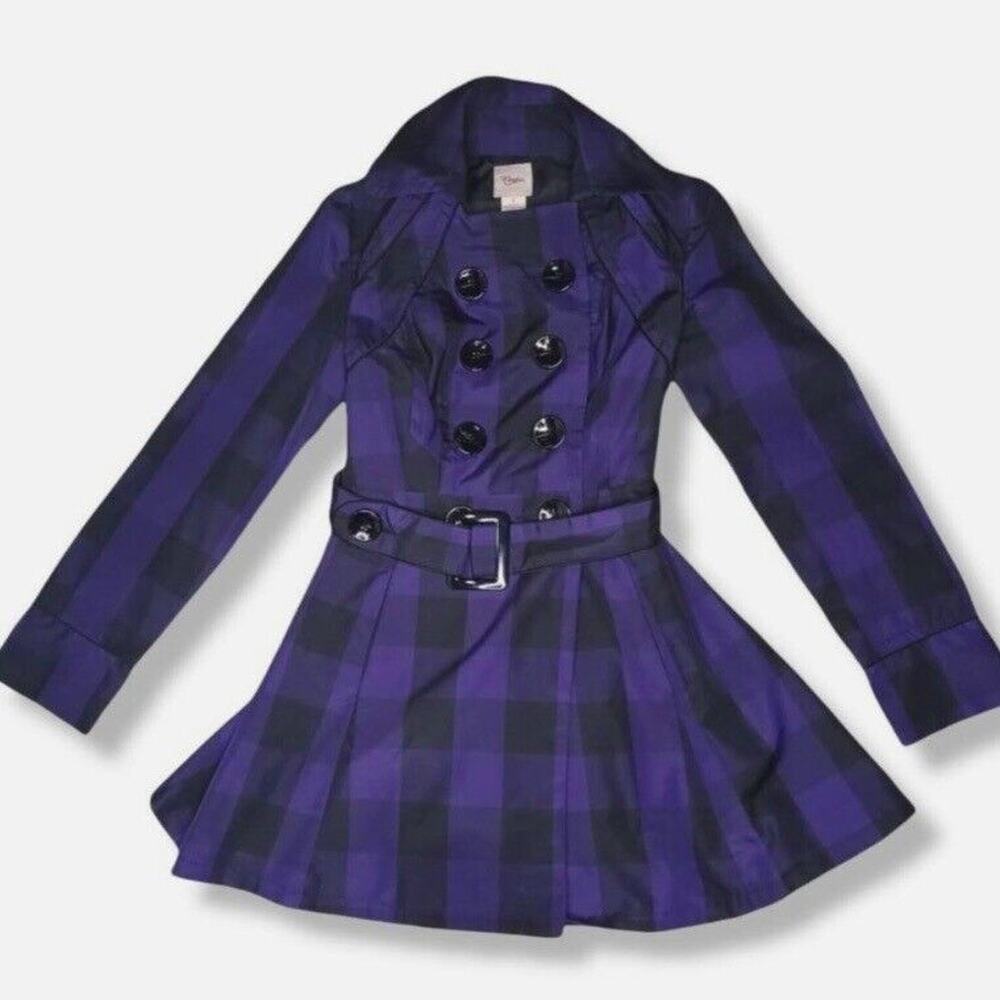 Candies Jacket Double Breasted Black And Purple Checkered Belted Coat Size XL - Picture 14 of 15